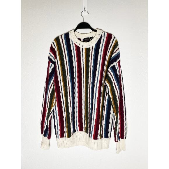 Vintage Mens Structure 3D Knit Cotton Sweater 90s Streetwear Casual Grandpacore